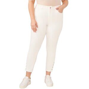 NWT CeCe High-Rise Denim Crystal Pearl Button Detail Skinny Jeans in Ultra White
